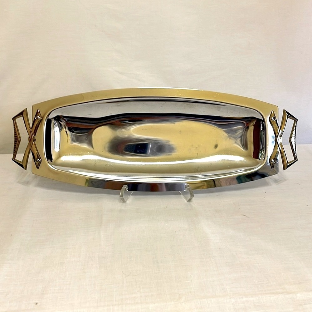 KROMEX MCM Classic Oblong Serving Tray with Geometric Gold Tone Handles